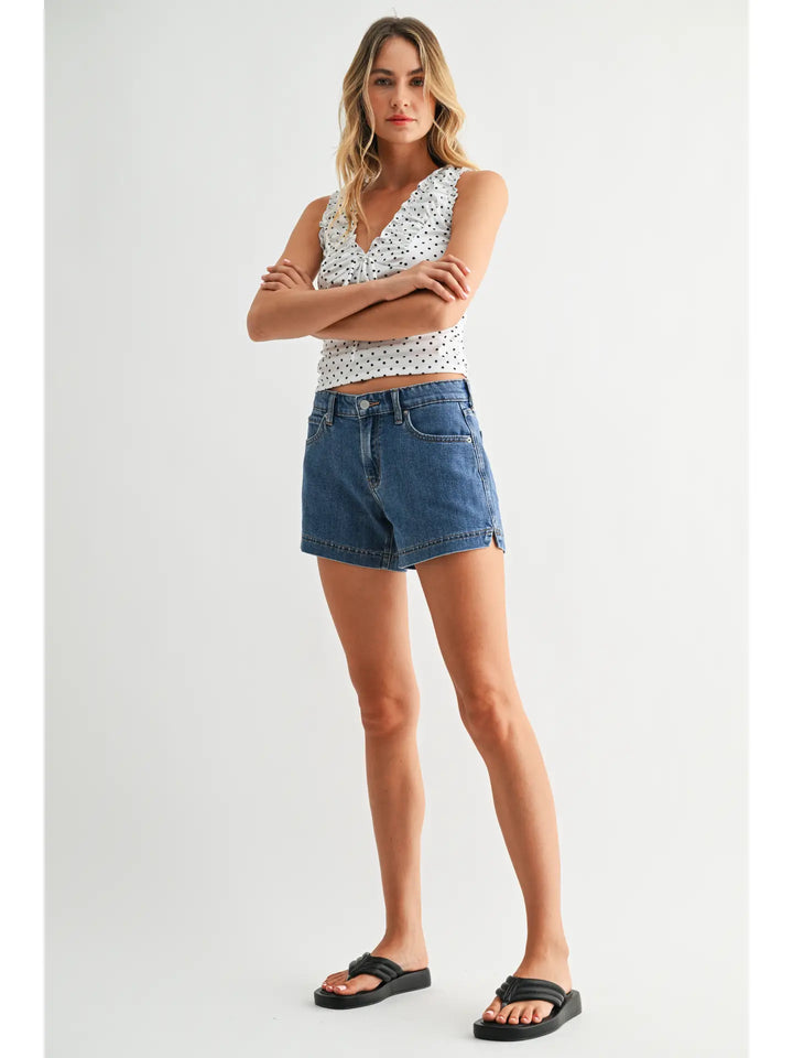 Lightweight Short w/ Side Slit Detail - Medium Denim - JH693